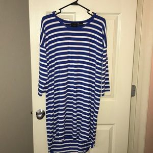 Blue and white striped dress